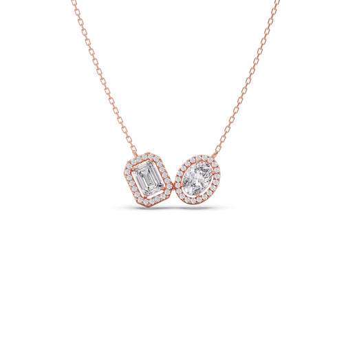 Emerald-Cut & Oval Double Halo Necklace