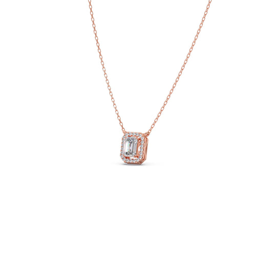 0.81Ct Emerald-Cut Diamond Halo Pendant Necklace