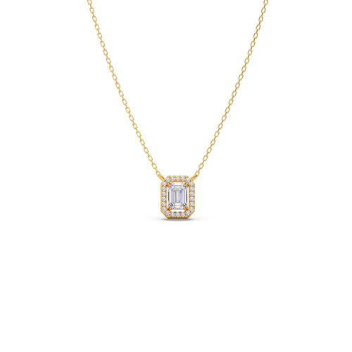 0.81Ct Emerald-Cut Diamond Halo Pendant Necklace