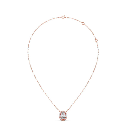 Oval Halo Round Diamond Pendant Necklace