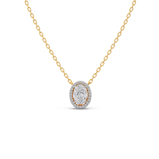 Oval Halo Round Diamond Pendant Necklace - Yellow