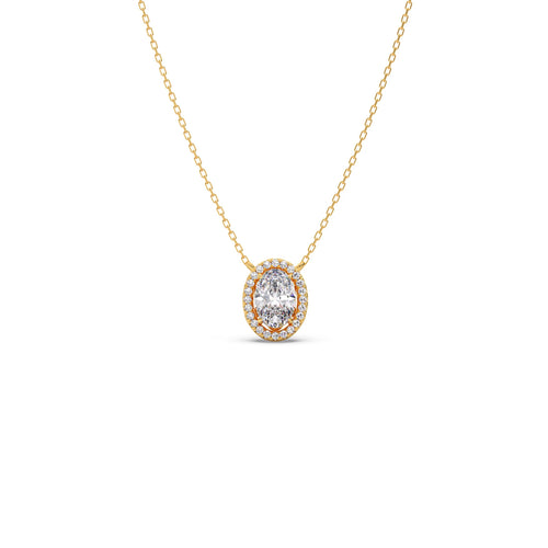 Oval Halo Round Diamond Pendant Necklace
