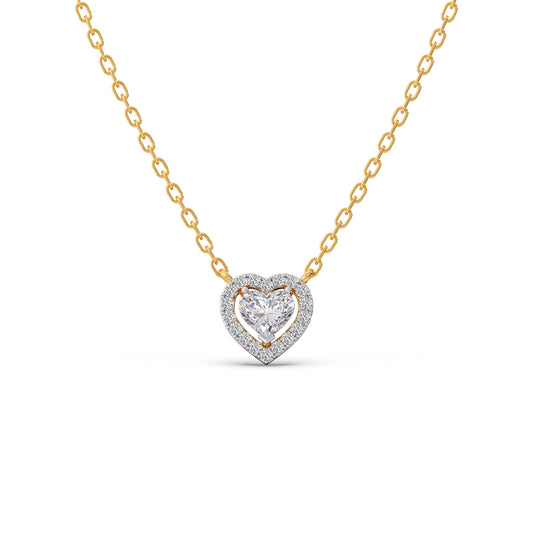 Heart-Shaped Halo Diamond Pendant Necklace - Yellow
