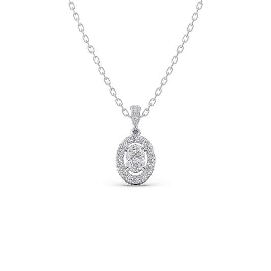 Oval-Cut Halo Diamond Pendant Necklace - White