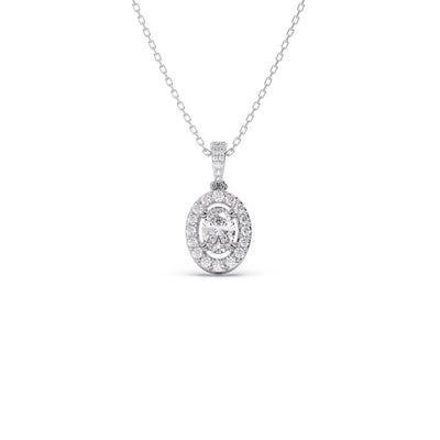 Oval-Cut Halo Diamond Pendant Necklace