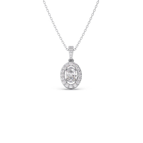Oval-Cut Halo Diamond Pendant Necklace
