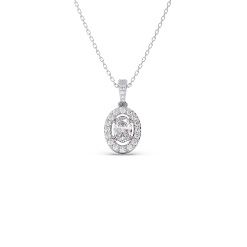 Oval-Cut Halo Diamond Pendant Necklace