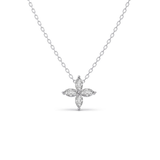 Marquise Diamond Floral Pendant Necklace - White