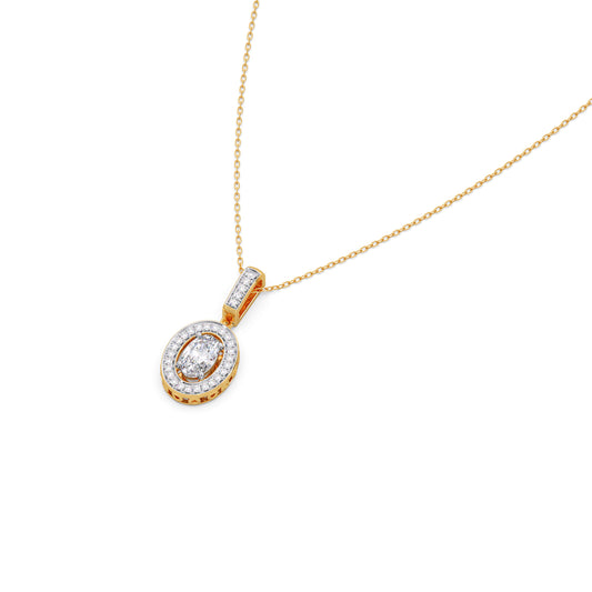 Oval Solitaire with Round Halo Pendant - Yellow