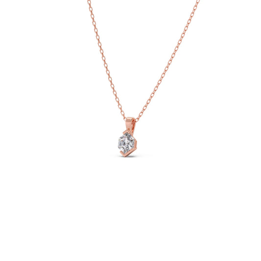 Hexa Solitaire Half Bezel Pendant Necklace - Rose