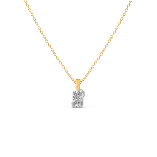 Half Bezel Set Frost Emerald Cut Solitaire Pendant Necklace - Yellow