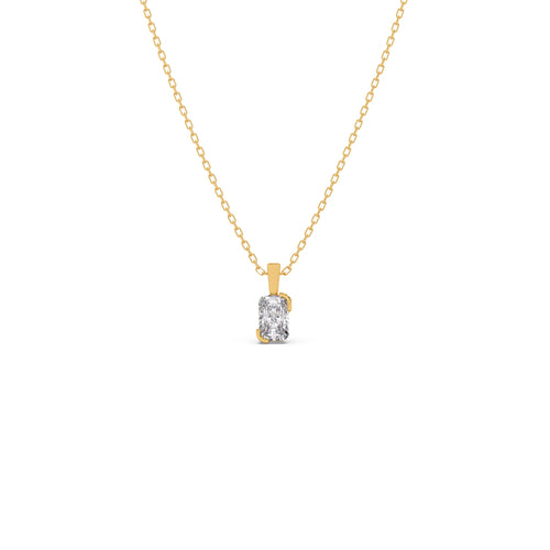 Half Bezel Set Frost Emerald Cut Solitaire Pendant Necklace