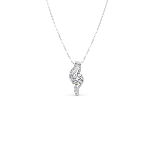 Swirling Round Solitaire Pendant with Diamond Accents