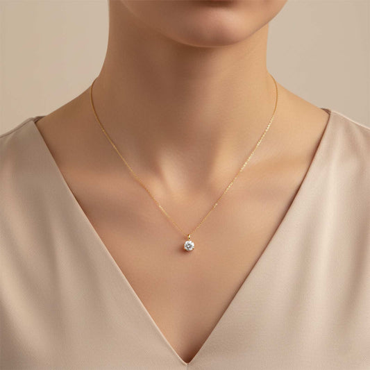 Delicate Three Prong Round Diamond Necklace