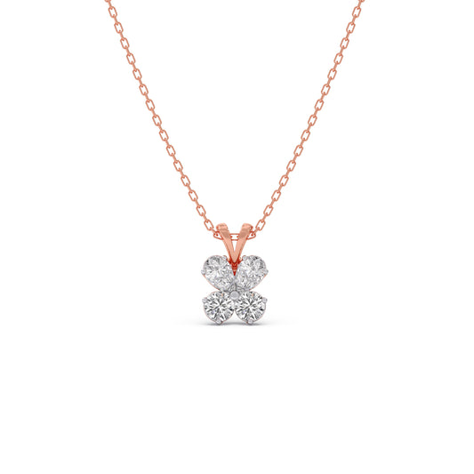 Round & Pear Diamond Butterfly Pendant - Rose