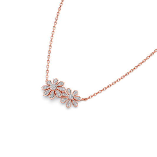 Blooming Twins Diamond Pendant Necklace - Rose