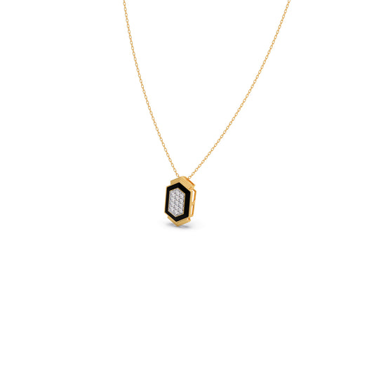 Hexora-Enamel Onyx Diamond Chain Pendant - Yellow