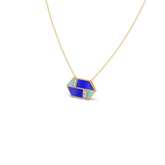 Hexora-Enamel Cobalt Diamond Chain Pendant - Yellow