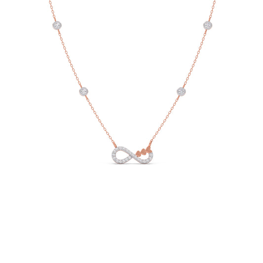 Infinity & Heart Station Necklace - Rose