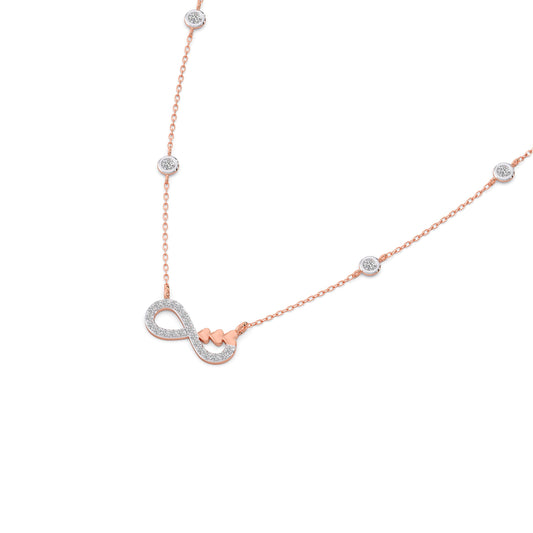 Infinity & Heart Station Necklace - Rose