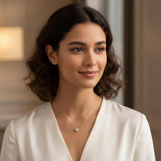 Pear & Marquise Diamond Flower Petal Pendant Necklace