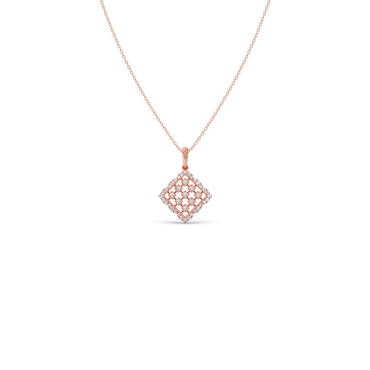 Geometric Grid Diamond Pendant - Rose
