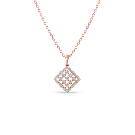 Geometric Grid Diamond Pendant - Rose