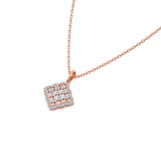 Geometric Grid Diamond Pendant - Rose