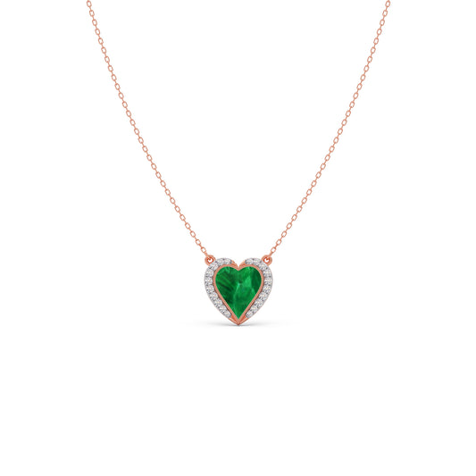 Malachite Heart Diamond Chain Pendant - Rose