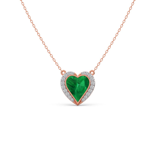 Malachite Heart Diamond Chain Pendant - Rose