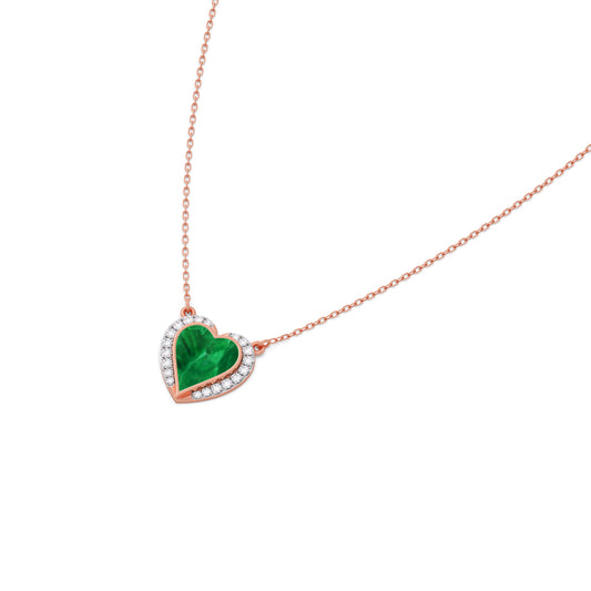 Malachite Heart Diamond Chain Pendant - Rose
