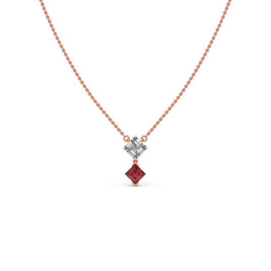 Rose Square Gemstone Chain Pendant - Rose