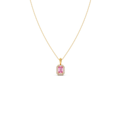 Halo Pink Emerald Pendant Necklace