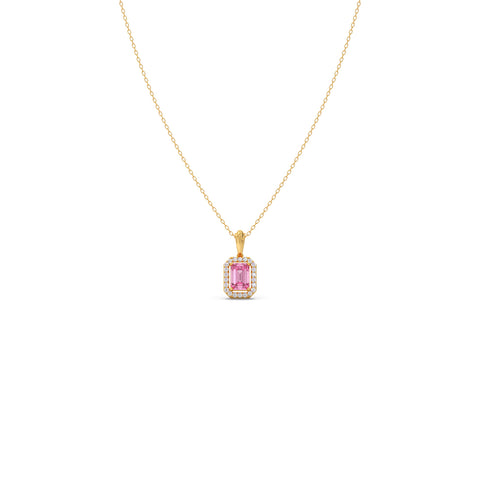 Halo Pink Emerald Pendant Necklace