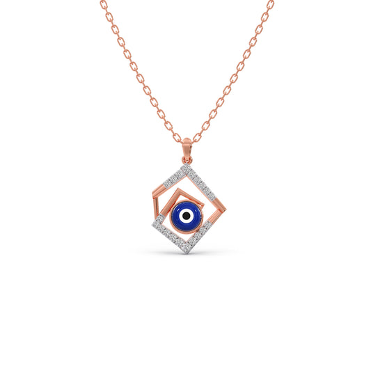 Blue Evil Eye Diamond Pendant - Rose