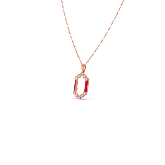 Hexora-Enamel Scarlet Diamond Pendant - Rose