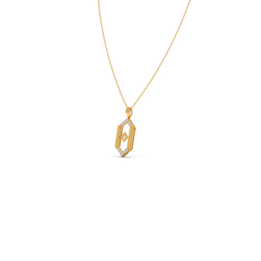 Flutter Diamond Hex Link Pendant With Chain - Yellow