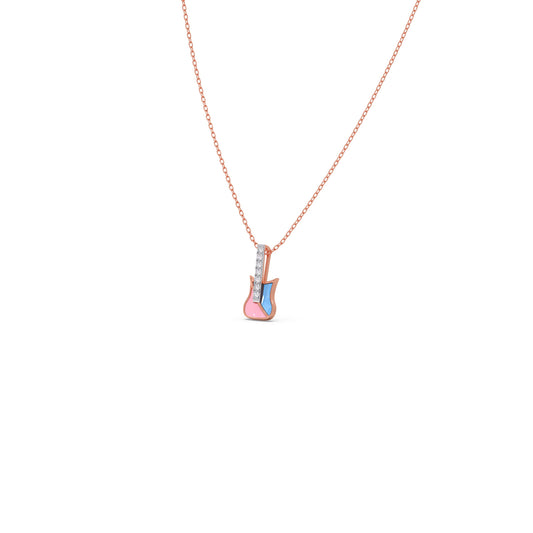 Melody Miniature Diamond Guitar Kids Pendant With chain - Rose