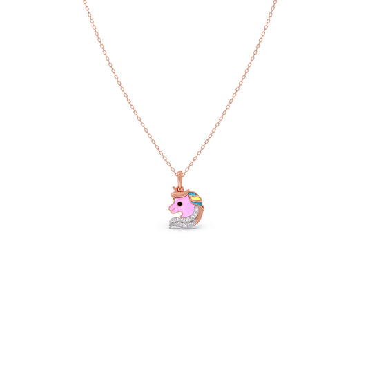 Little Unicorn Diamond Kids Pendant With Chain - Rose
