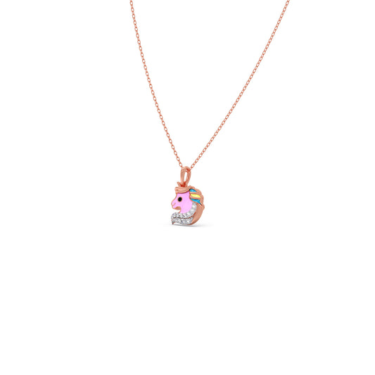 Little Unicorn Diamond Kids Pendant With Chain - Rose