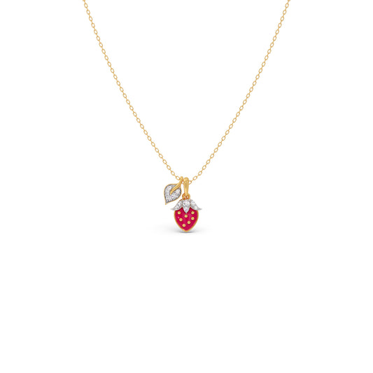 The Leafy Luxe Strawberry Diamond Kids Pendant With Chain - Yellow