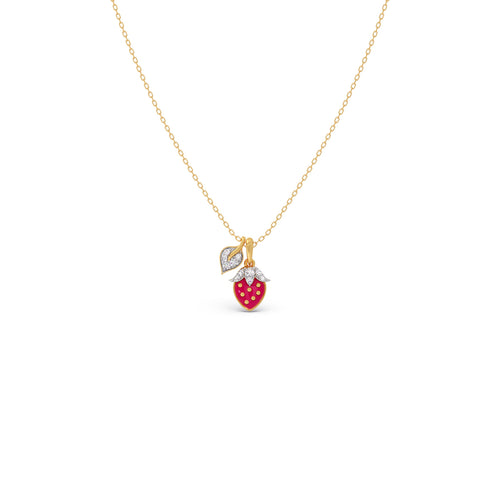 The Leafy Luxe Strawberry Diamond Kids Pendant With Chain