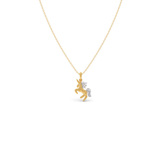 Unicorn Dazzle Diamond Kids Pendant With Chain - Yellow