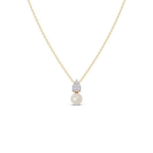 Pearl Dewdrop Diamond Chain Pendant - Yellow