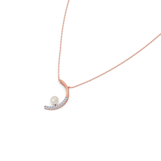 Floating-Pearls Diamond Arc Chain Pendant - Rose