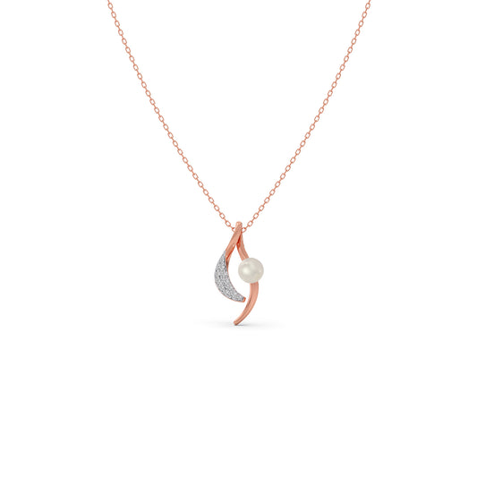 Ethereal Wave Pearl Diamond Pendant - Rose