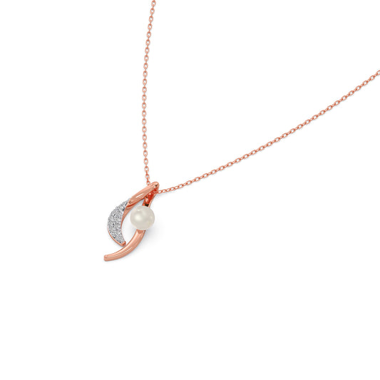 Ethereal Wave Pearl Diamond Pendant - Rose