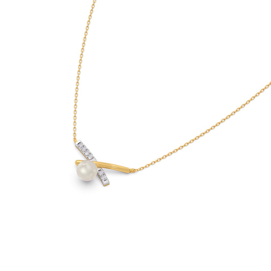 Crisscross Pearl Diamond Chain Pendant - Yellow