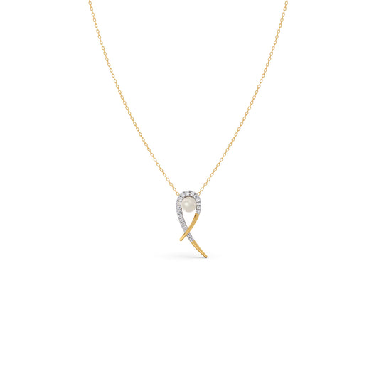 Ribbon Diamond Pearl Pendant - Yellow
