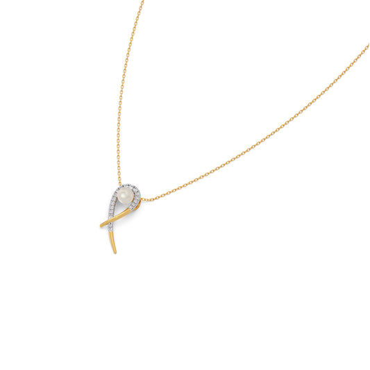 Ribbon Diamond Pearl Pendant - Yellow